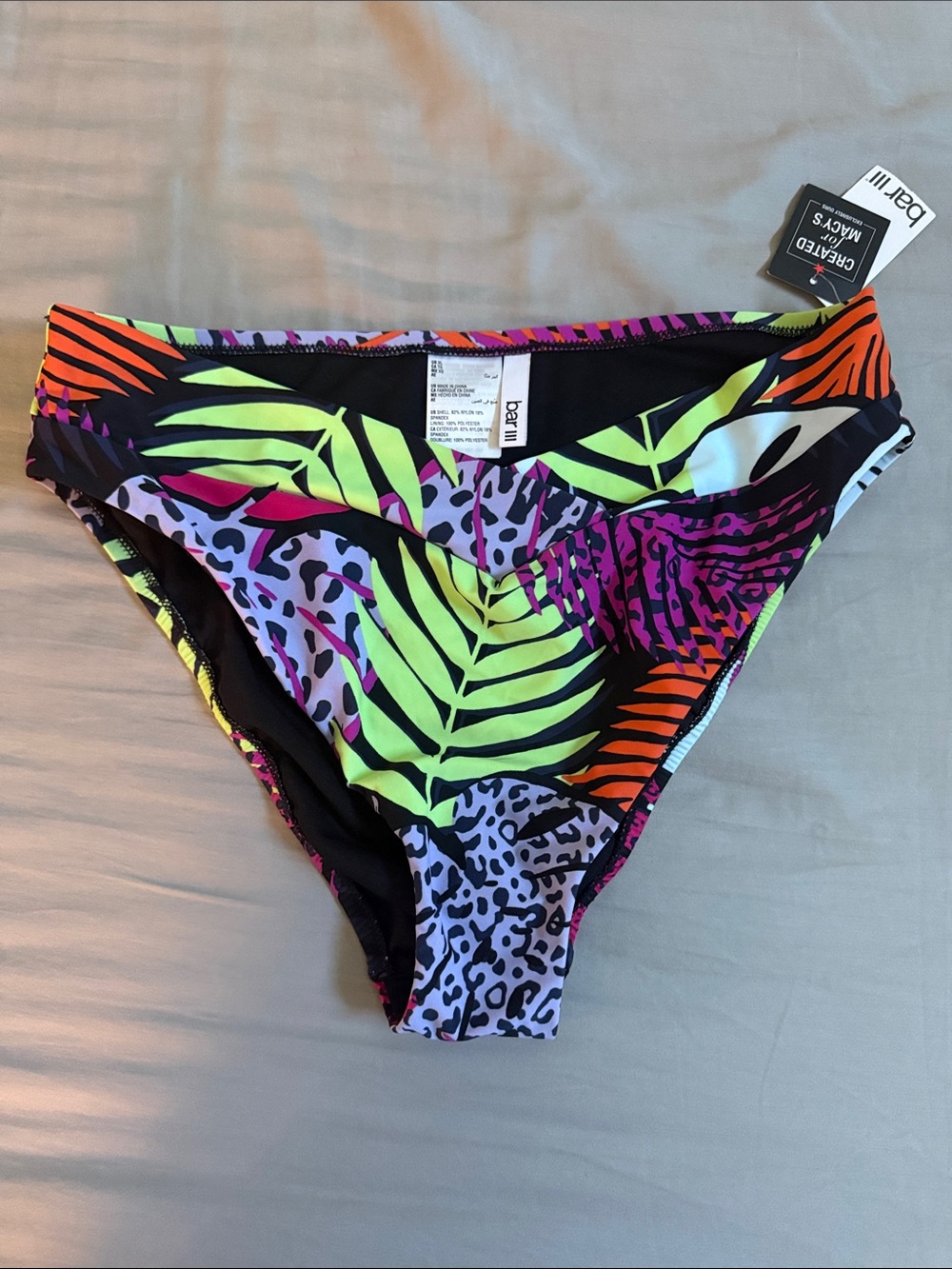 Women's XL Bar III Neon Tropical Print High Leg Bikini Bottom NWT